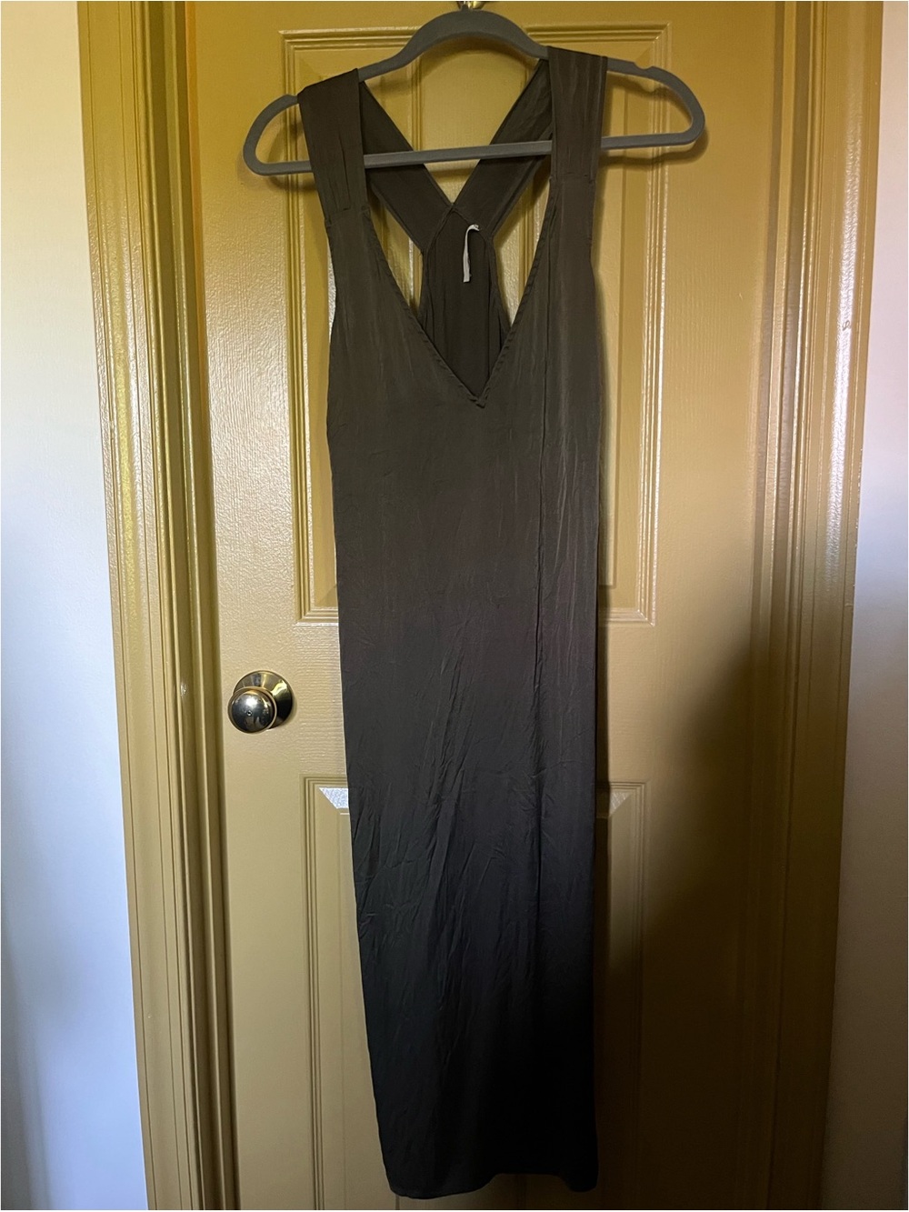 Skin Silky Olive Green Sleeveless Maxi Dress with Cross Back